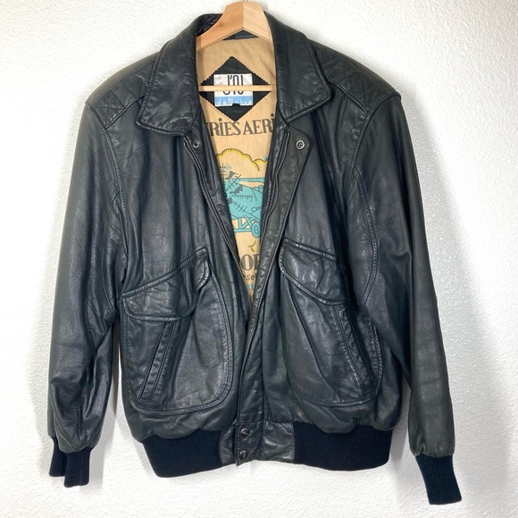 the naive Other - Vintage 80s The Naive Aviator Genuine Leather Jacket Mens Large Black Flight